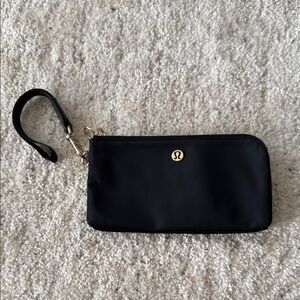 Lululemon Black Dual Zipper Pocket Wristlet Gold Tone Hardware